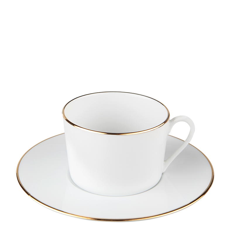 Kaffee-/Teetasse mit Unterteller Plane Goldrand 22 cl