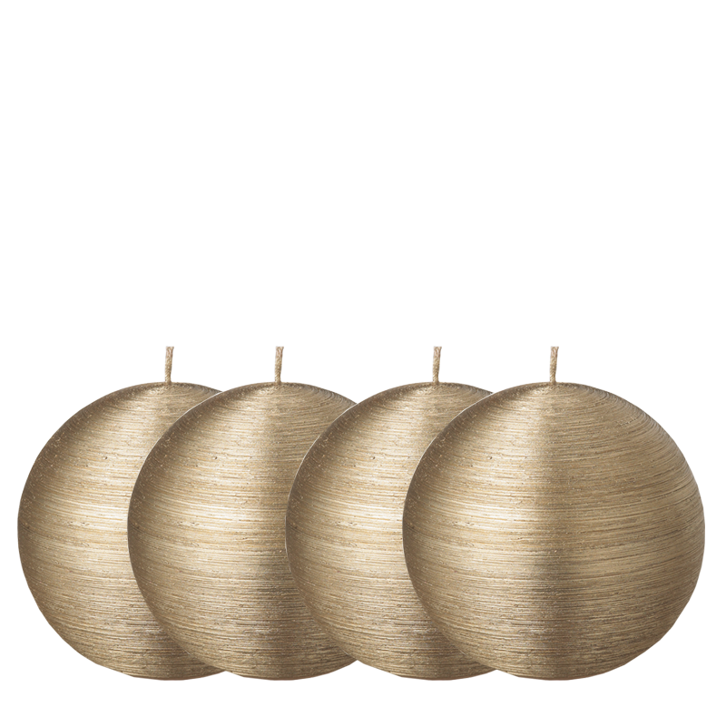 Lot de 4 bougies boule or brossée Ø 10 cm