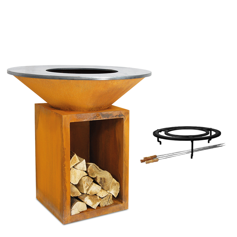 Grill / Feuerschale Corten mit Spiessen Ø 95 cm H 115 cm