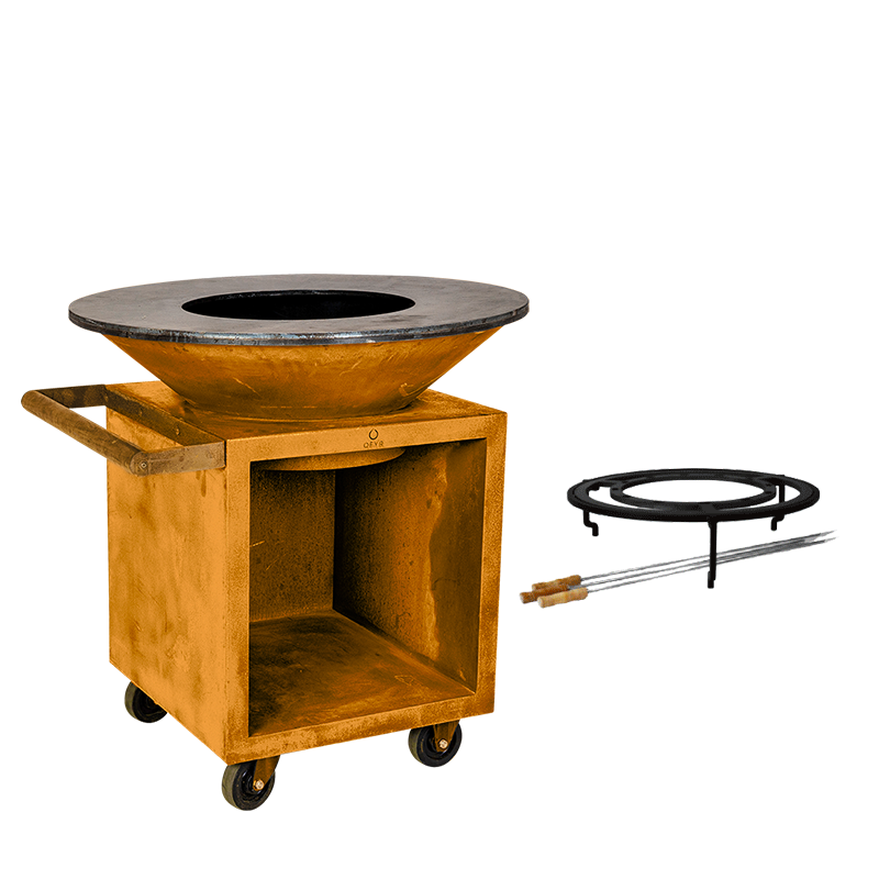 Grill / Feuerschale Corten mit Spiessen Ø 95 cm H 115 cm