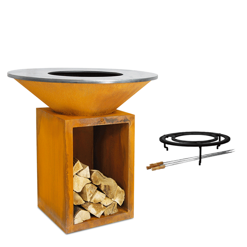 Grill / Feuerschale Corten mit Spiessen Ø 95 cm H 115 cm