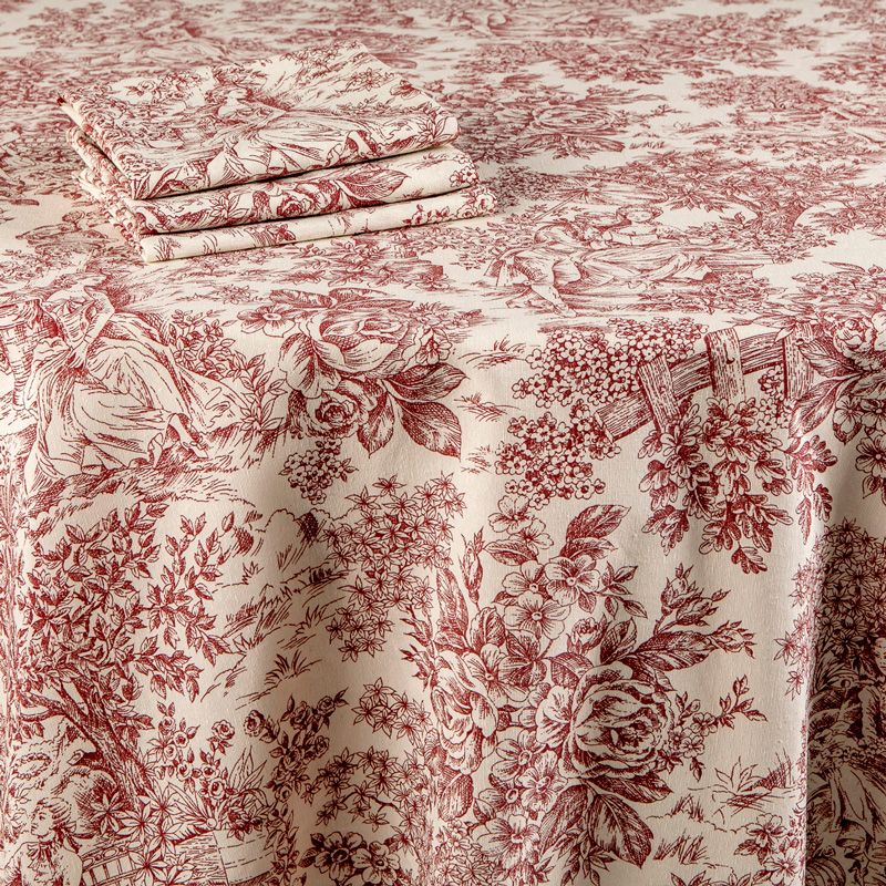 Nappe toile de Jouy brique 270 x 270 cm