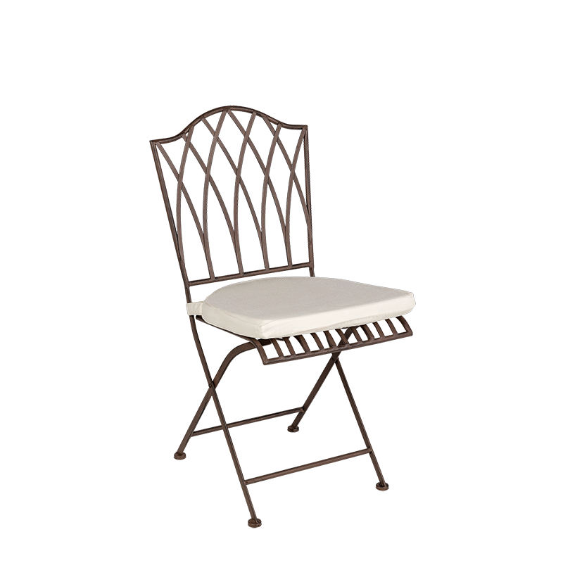 Stuhl aus Schmiedeeisen Florenz mit Sitzkissen Crème