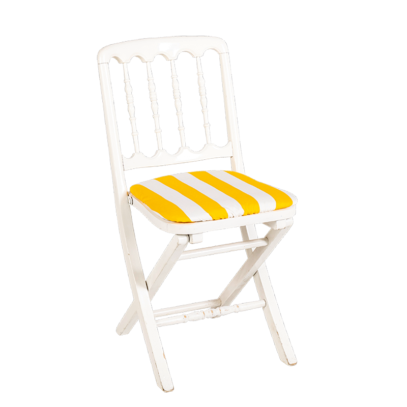 Klappstuhl Napoléon III weiss Sitzkissen gelb gestreift