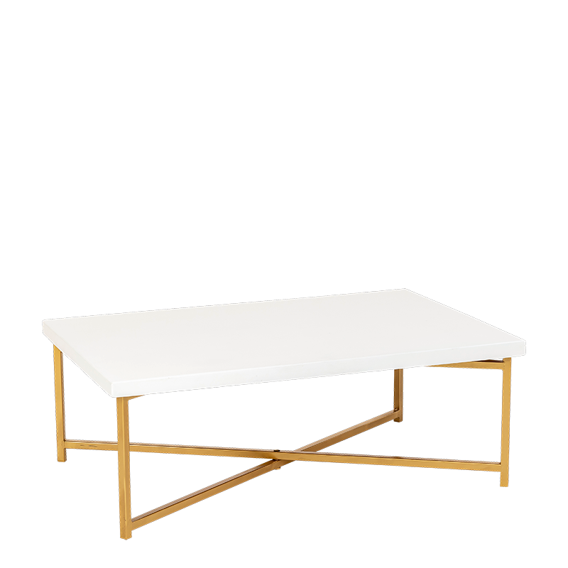 Couchtisch Kreuzgestell Gold Platte weiss 64 x 101 cm H 35 cm