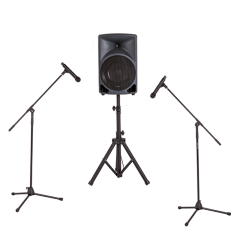 PA-System: 1 Lautsprecher – 2 Mikrofonständer – 2 Mikro