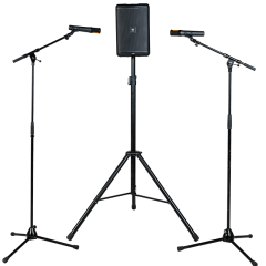 PA-Anlage : 1 Lautsprecher – 2 Mikrofonständer – 2 Mikrofone